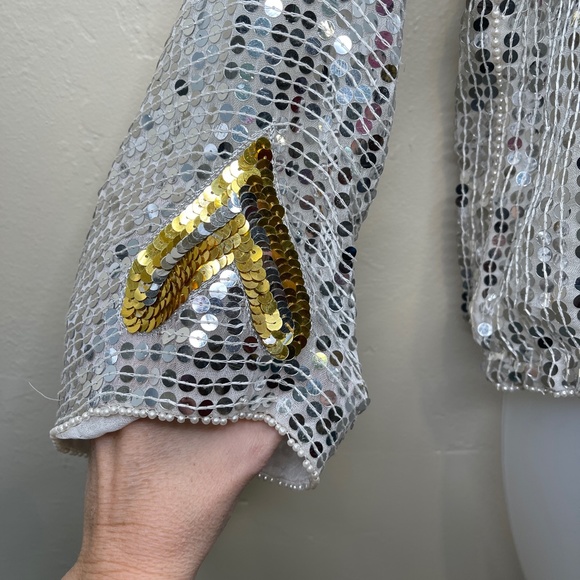 VTG Sequin Gold Hearts Beaded Embellished Disco Chic Valentine Glam Retro Blouse - Picture 11 of 16
